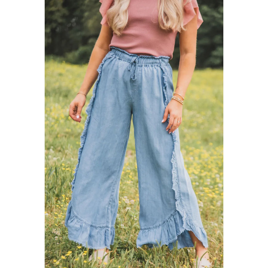 Raw Hem Wide Leg Jeans Light / 4 Apparel and Accessories