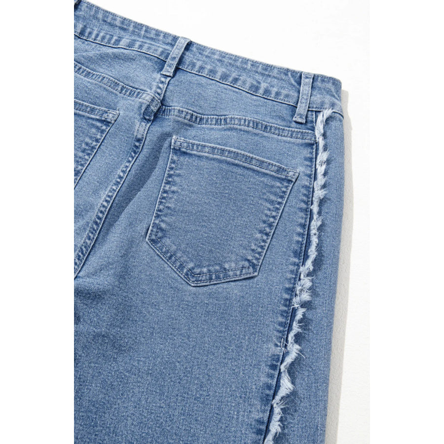 Raw Hem Wide Leg Jeans with Pockets Apparel and Accessories