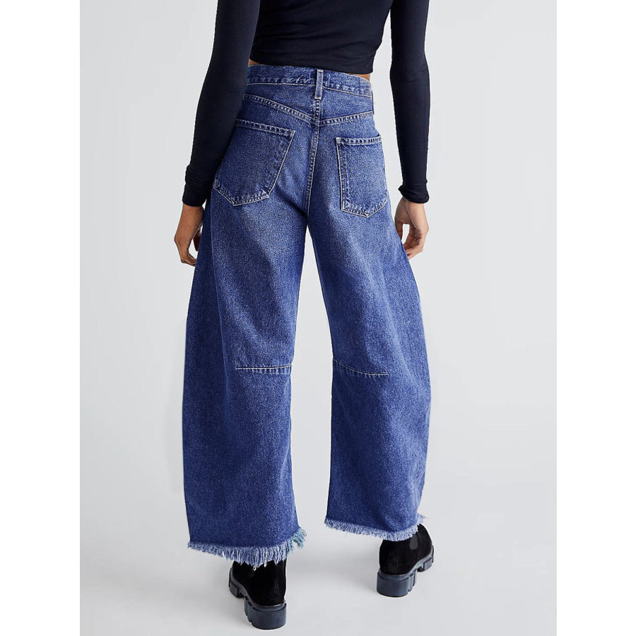 Raw Hem Wide Leg Jeans with Pockets Medium / S Apparel and Accessories