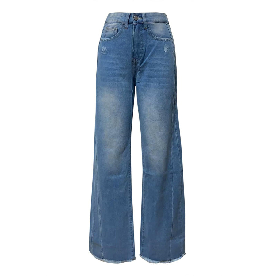 Raw Hem Wide Leg Jeans with Pockets Apparel and Accessories