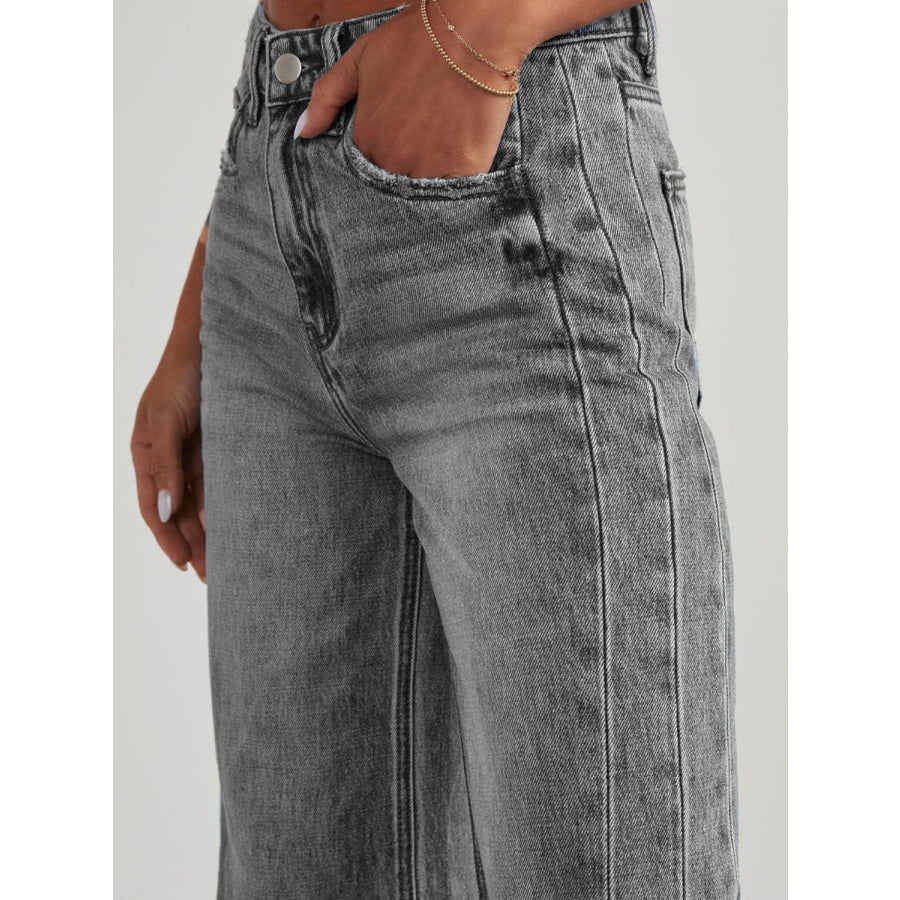 Raw Hem Wide Leg Jeans with Pockets Apparel and Accessories