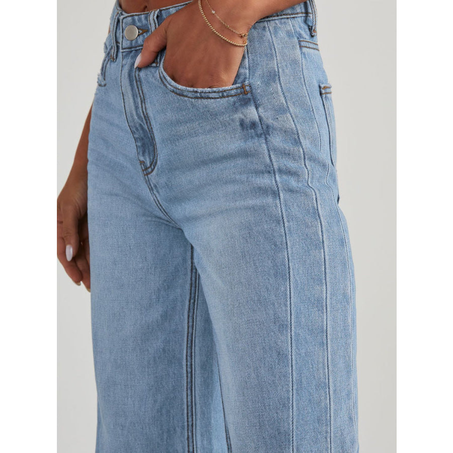 Raw Hem Wide Leg Jeans with Pockets Apparel and Accessories