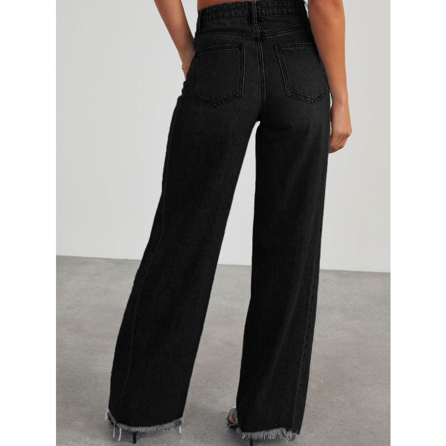 Raw Hem Wide Leg Jeans with Pockets Apparel and Accessories