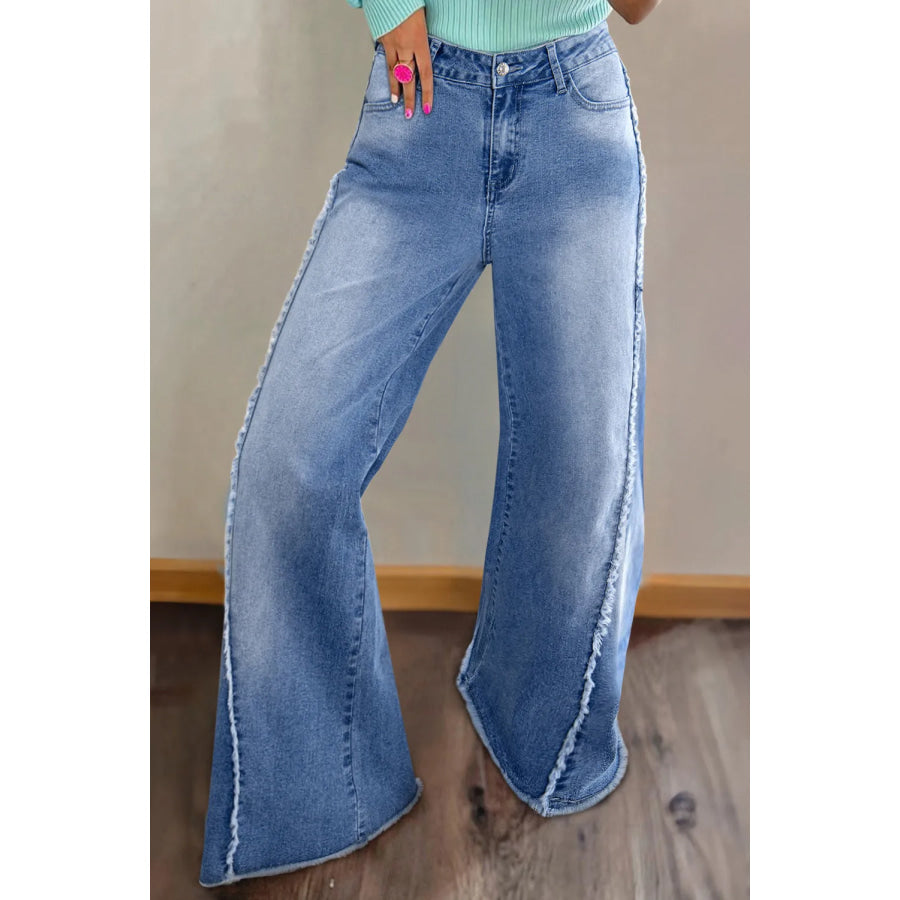 Raw Hem Wide Leg Jeans with Pockets Medium / 4 Apparel and Accessories