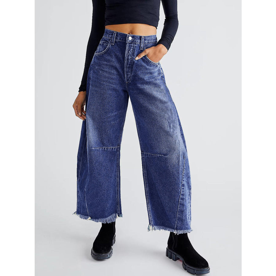 Raw Hem Wide Leg Jeans with Pockets Medium / S Apparel and Accessories