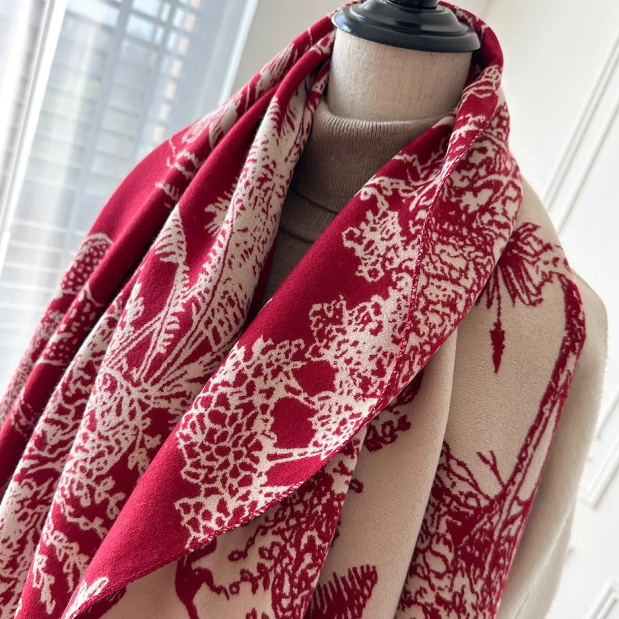 Raw Hem Winter Scarf Deep Red / One Size Apparel and Accessories
