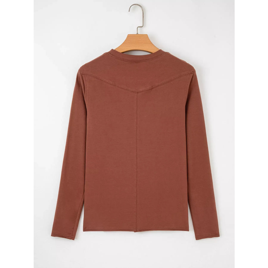 Raw Seam Detail Solid Color Long Sleeve Top Apparel and Accessories