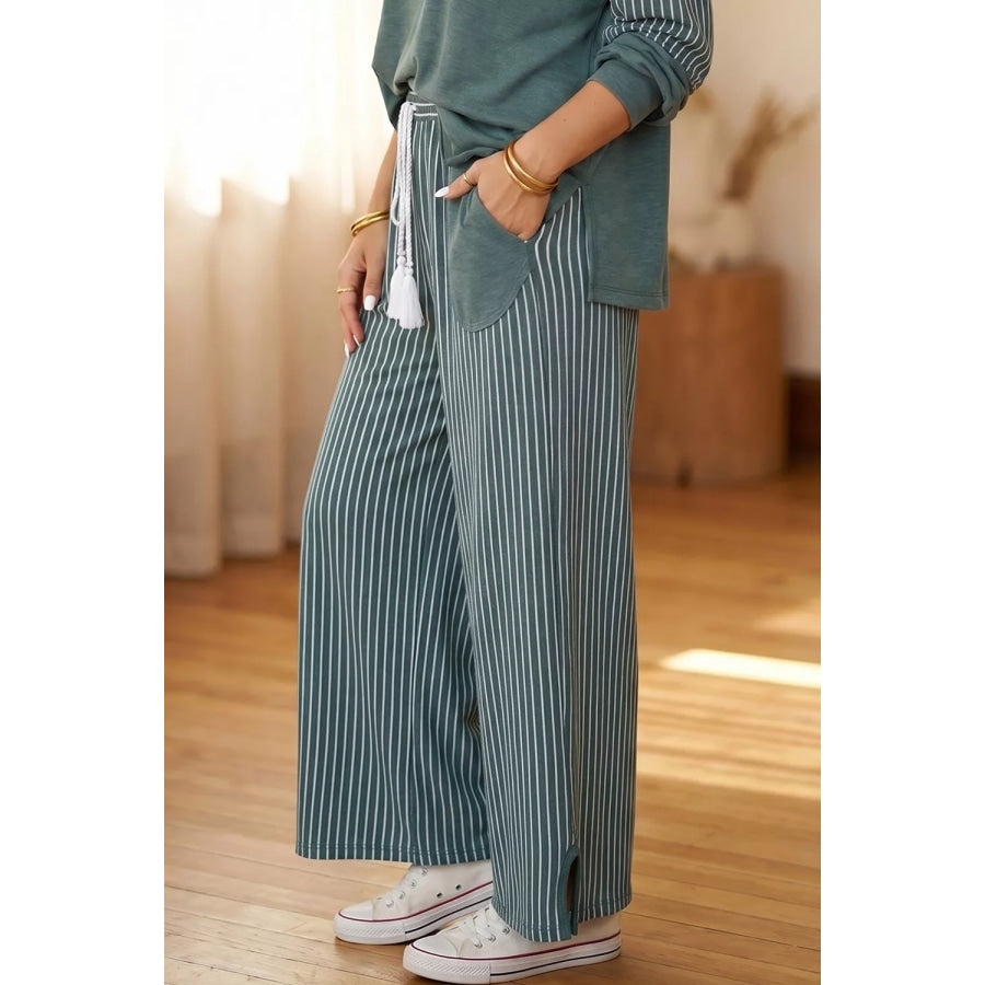 Raw Seam Patchwork Long Sleeve Top Pocket Casual Pants 2pcs Set Apparel and Accessories