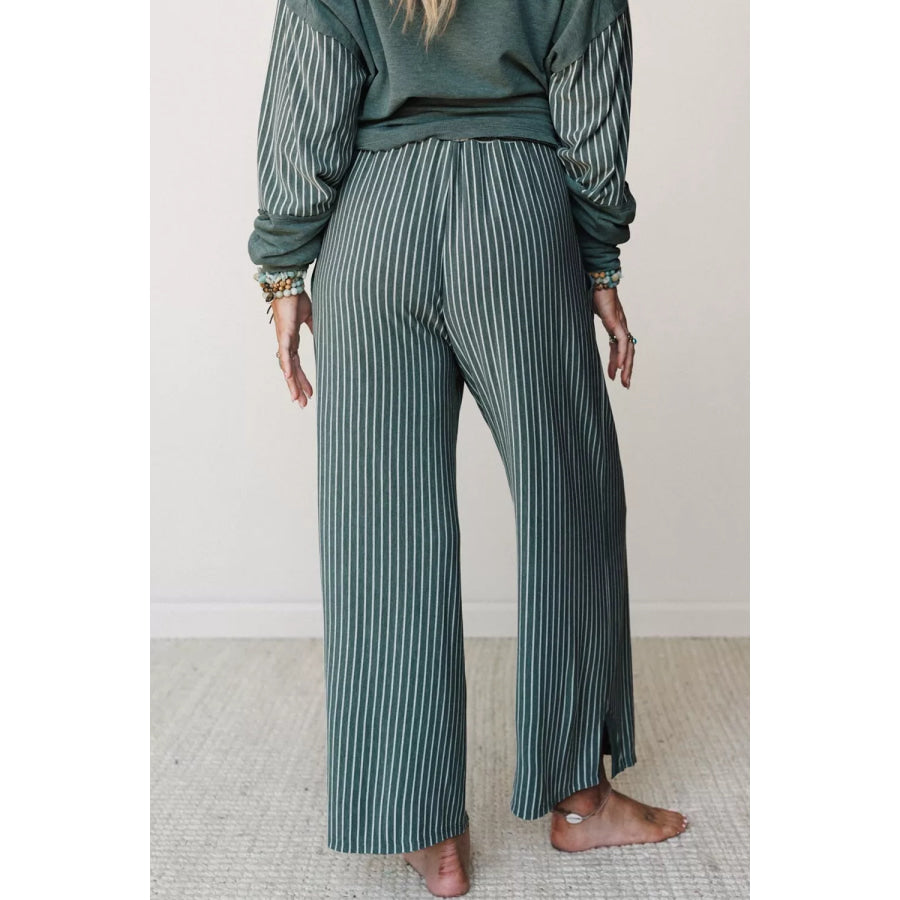 Raw Seam Patchwork Long Sleeve Top Pocket Casual Pants 2pcs Set Apparel and Accessories
