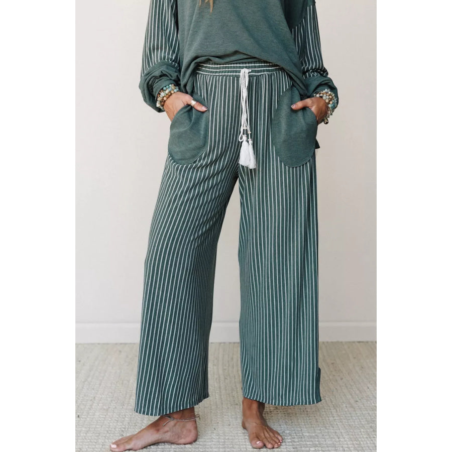 Raw Seam Patchwork Long Sleeve Top Pocket Casual Pants 2pcs Set Apparel and Accessories