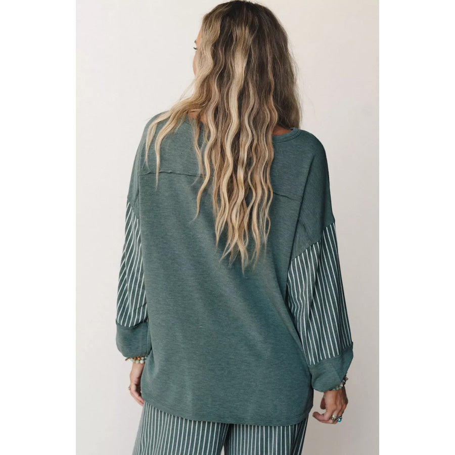 Raw Seam Patchwork Long Sleeve Top Pocket Casual Pants 2pcs Set Apparel and Accessories
