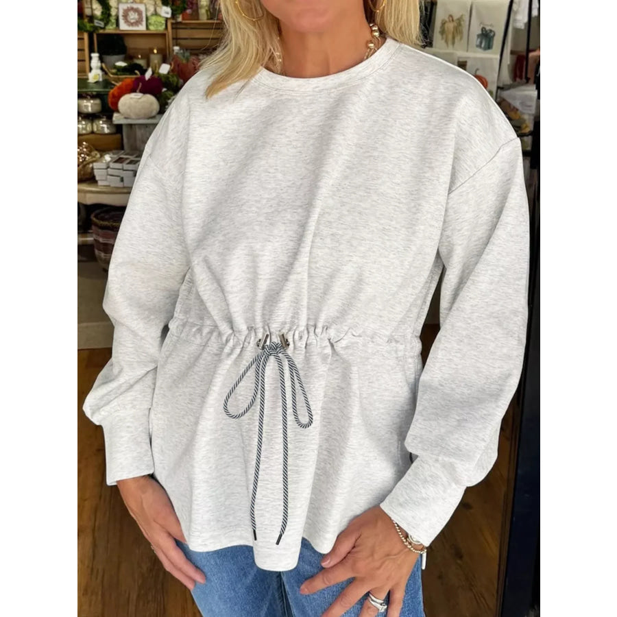 rawstring Waist Tunic Solid Sweatshirt Light Gray / S Apparel and Accessories