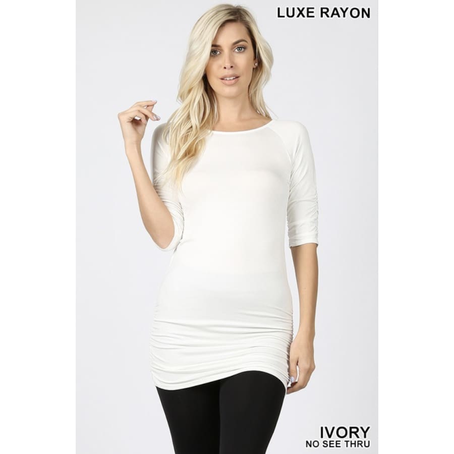 Rayon 3/4 Sleeve Tunic with Shirring XL / Ivory Tops