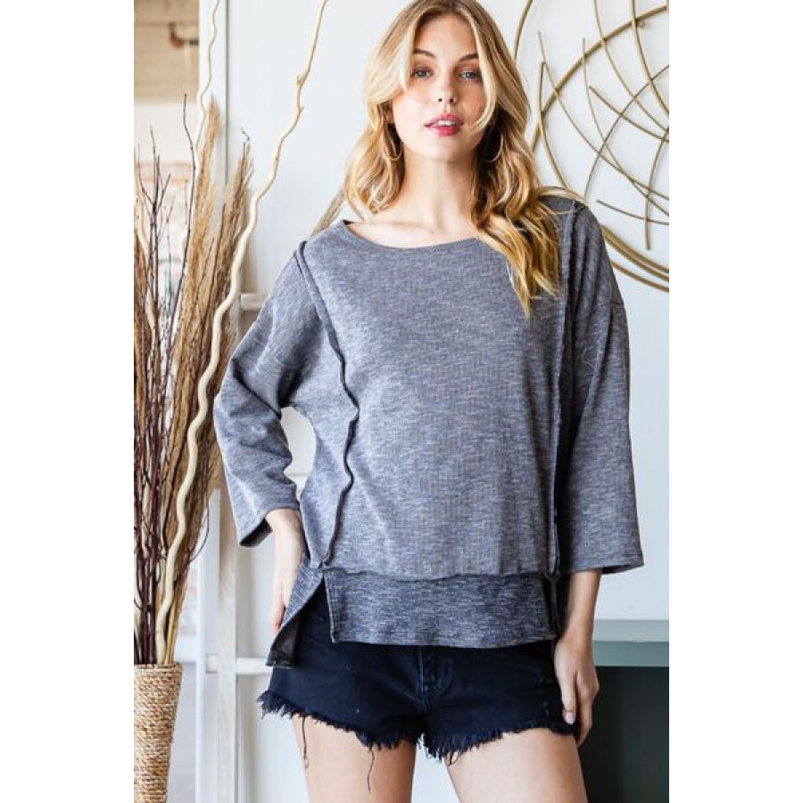 Reborn J Boat Neck Exposed Seam Slit Top VINTAGE BLACK / S Apparel and Accessories