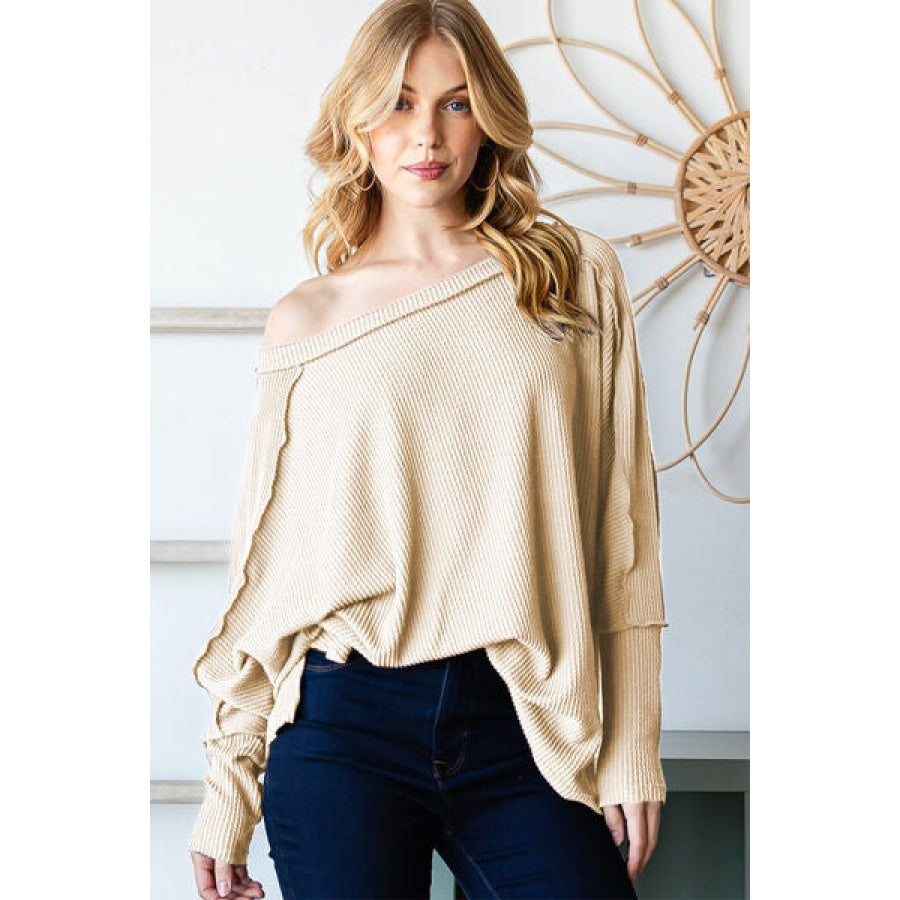 Reborn J Exposed Seam Lantern Sleeve Top Apparel and Accessories