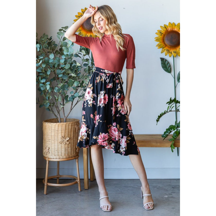 Reborn J Floral Wrap Ruffle Hem Skirt Floral / S Apparel and Accessories