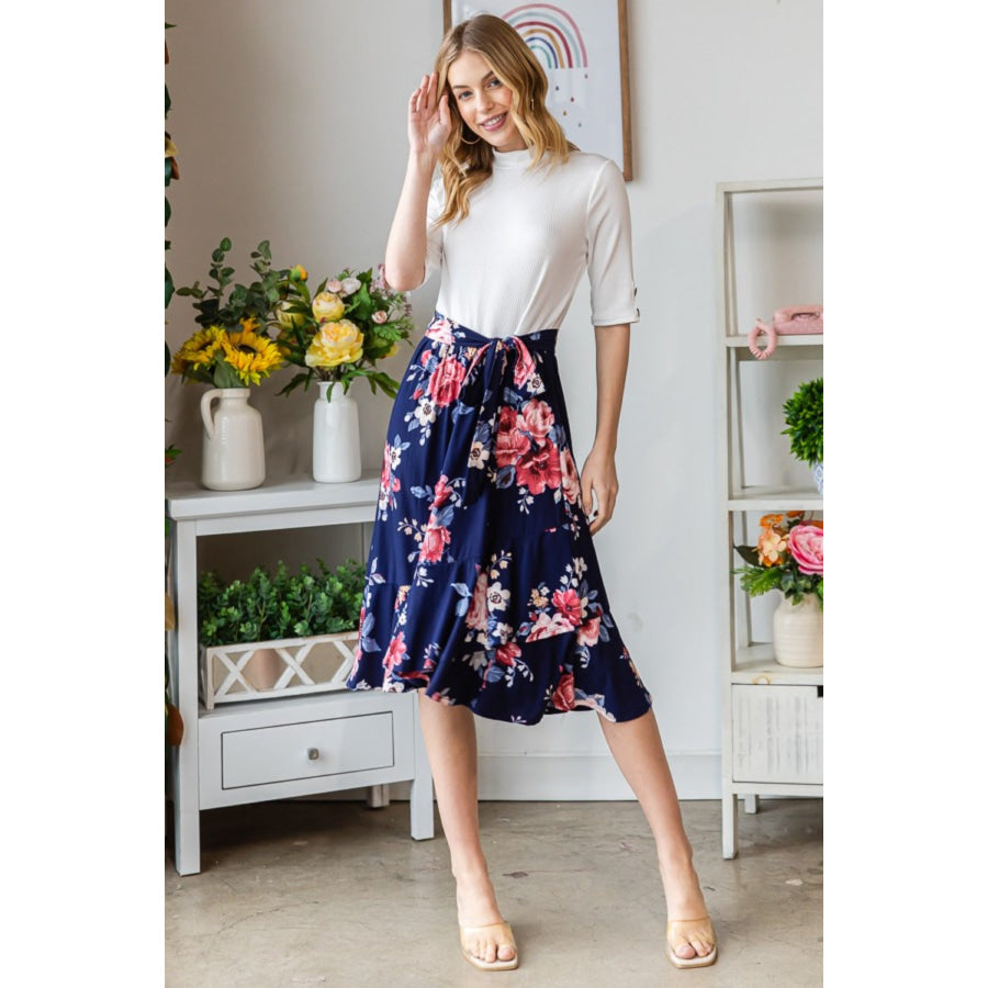 Reborn J Floral Wrap Ruffled Skirt Navy / S Apparel and Accessories