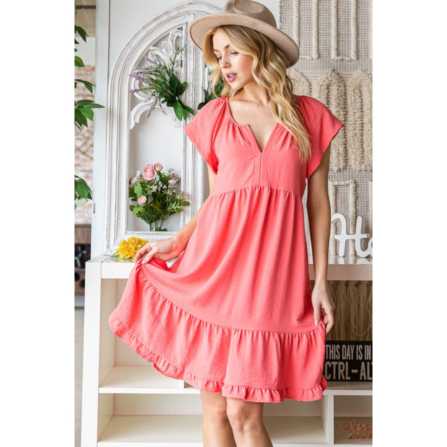 Reborn J Ruffled Notched Cap Sleeve Dress Apparel and Accessories