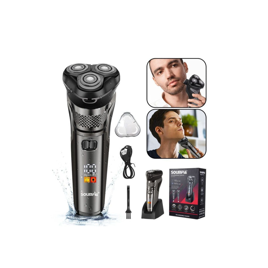Rechargeable 3-Head Rotary Electric Shaver Silver / One Size Apparel and Accessories