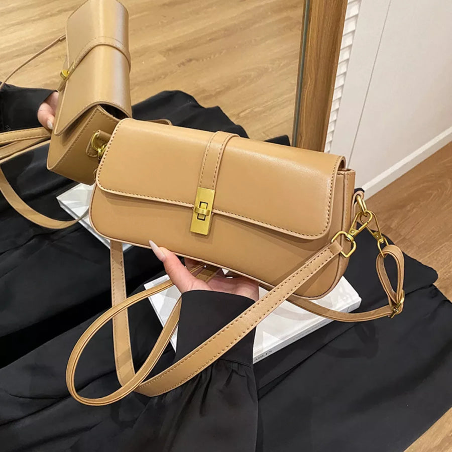 Rectangular Crossbody Bag with Golden Buckle Apparel and Accessories
