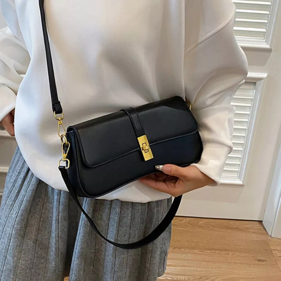 Rectangular Crossbody Bag with Golden Buckle Black / One Size Apparel and Accessories