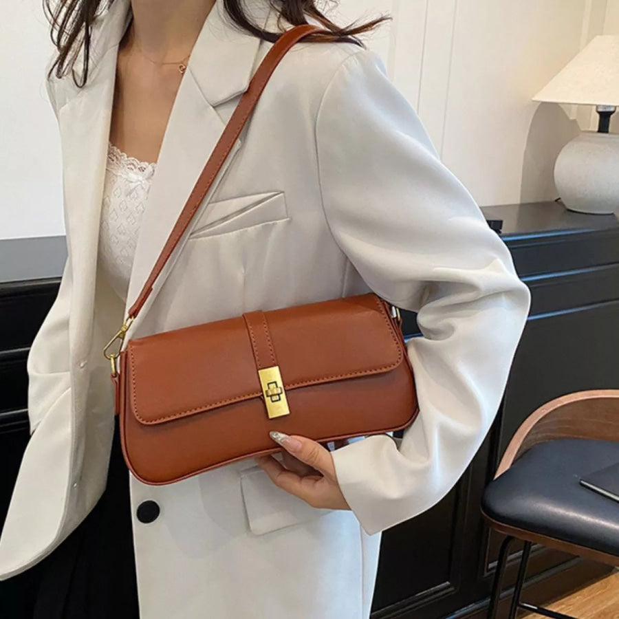 Rectangular Crossbody Bag with Golden Buckle Brown / One Size Apparel and Accessories