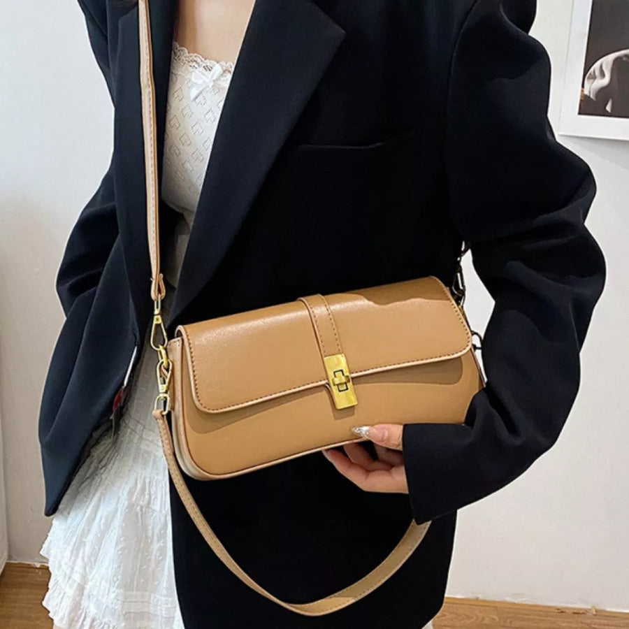 Rectangular Crossbody Bag with Golden Buckle Khaki / One Size Apparel and Accessories