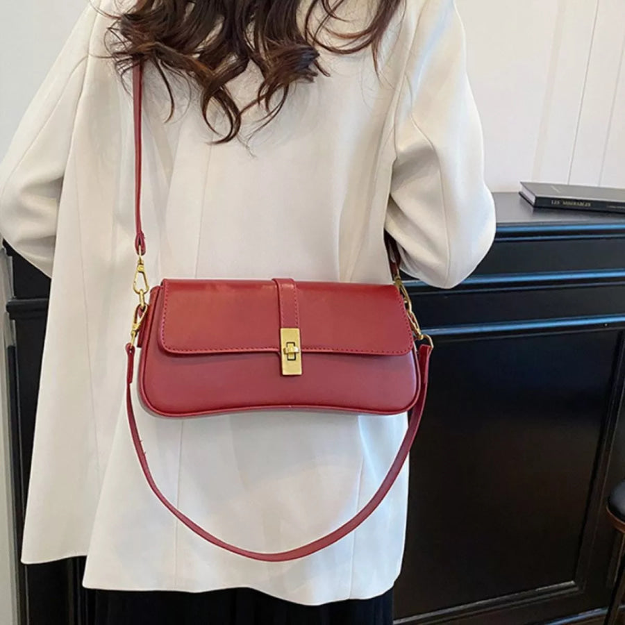 Rectangular Crossbody Bag with Golden Buckle Red / One Size Apparel and Accessories