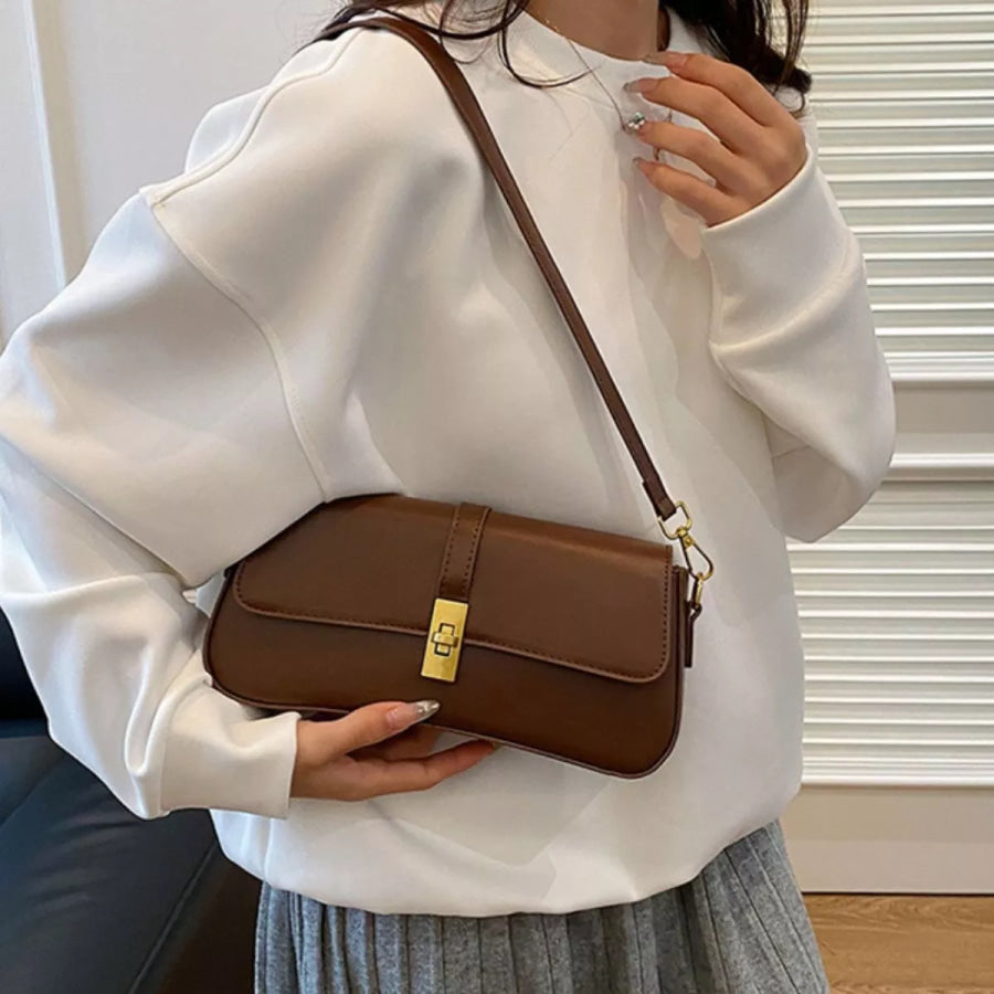 Rectangular Crossbody Bag with Golden Buckle Taupe / One Size Apparel and Accessories