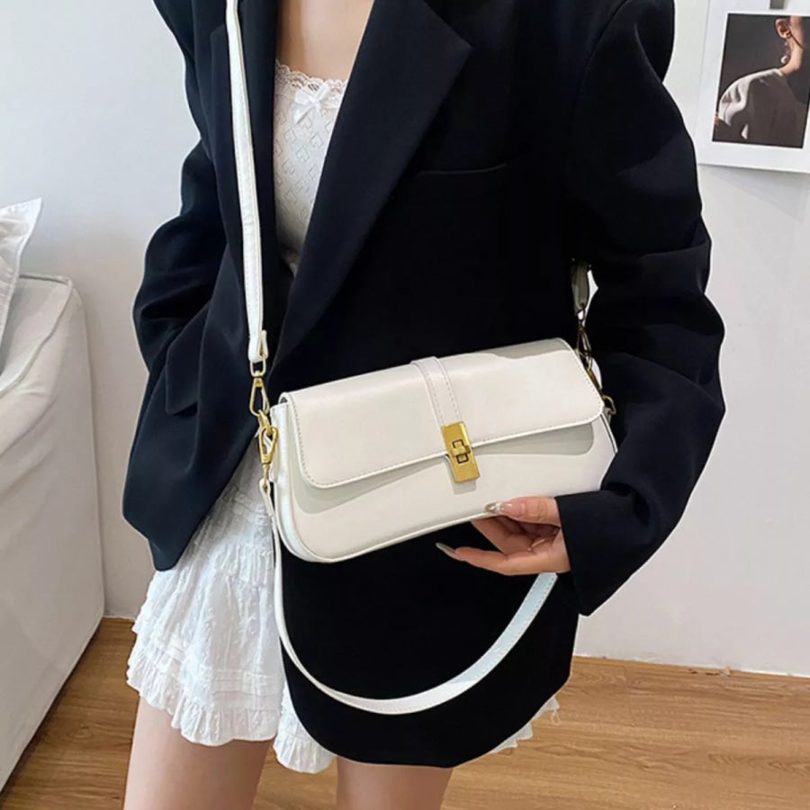 Rectangular Crossbody Bag with Golden Buckle White / One Size Apparel and Accessories
