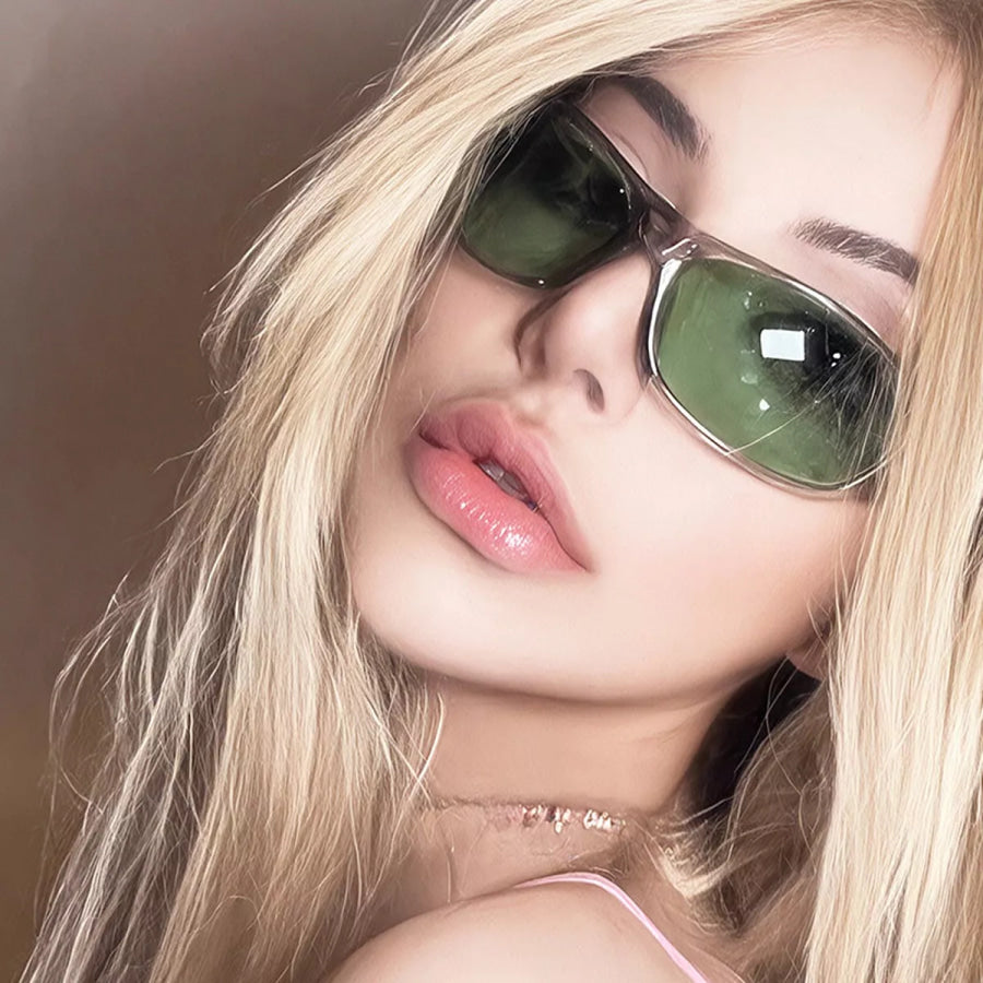 Rectangular Tinted Sunglasses Green / One Size Apparel and Accessories
