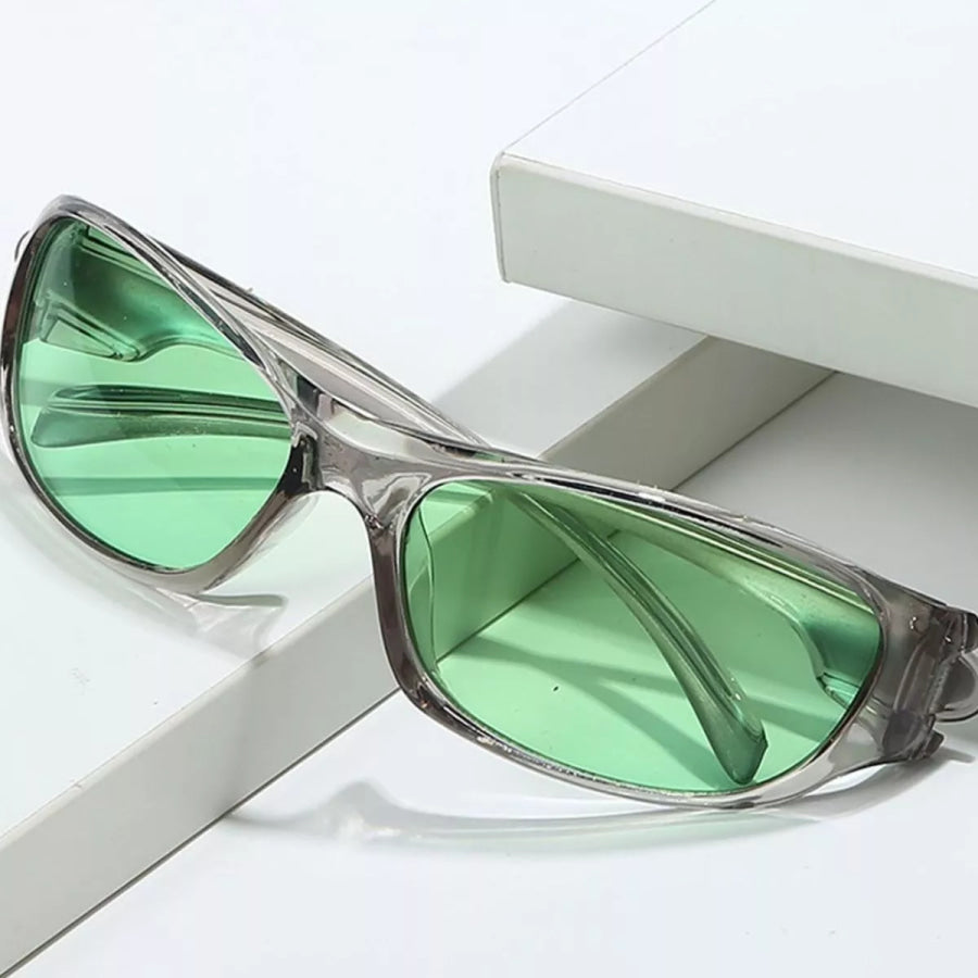 Rectangular Tinted Sunglasses Green / One Size Apparel and Accessories