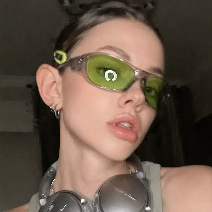 Rectangular Tinted Sunglasses Green / One Size Apparel and Accessories
