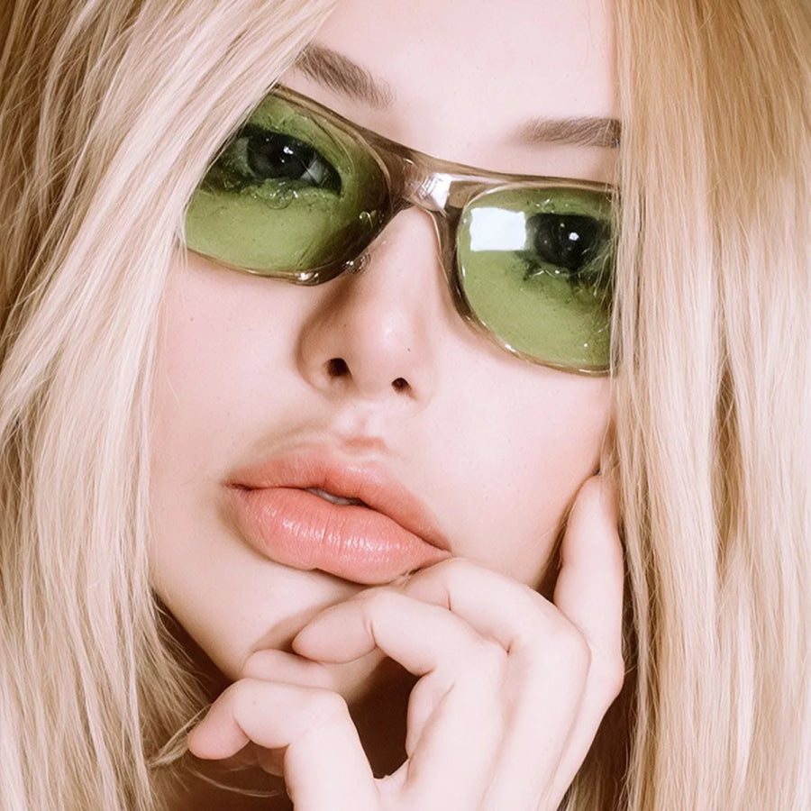 Rectangular Tinted Sunglasses Green / One Size Apparel and Accessories