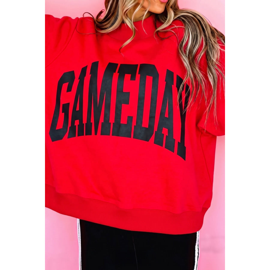 Red Checkered Print High Neck Baggy Sweatshirt Tops/Sweatshirts & Hoodies