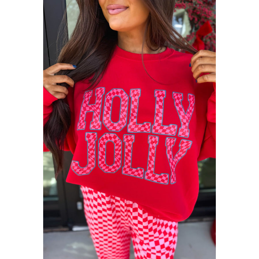 Red Christmas Slogan Graphic Plaid Contrast Two-piece Pant Set Two Piece Sets/Pant Sets