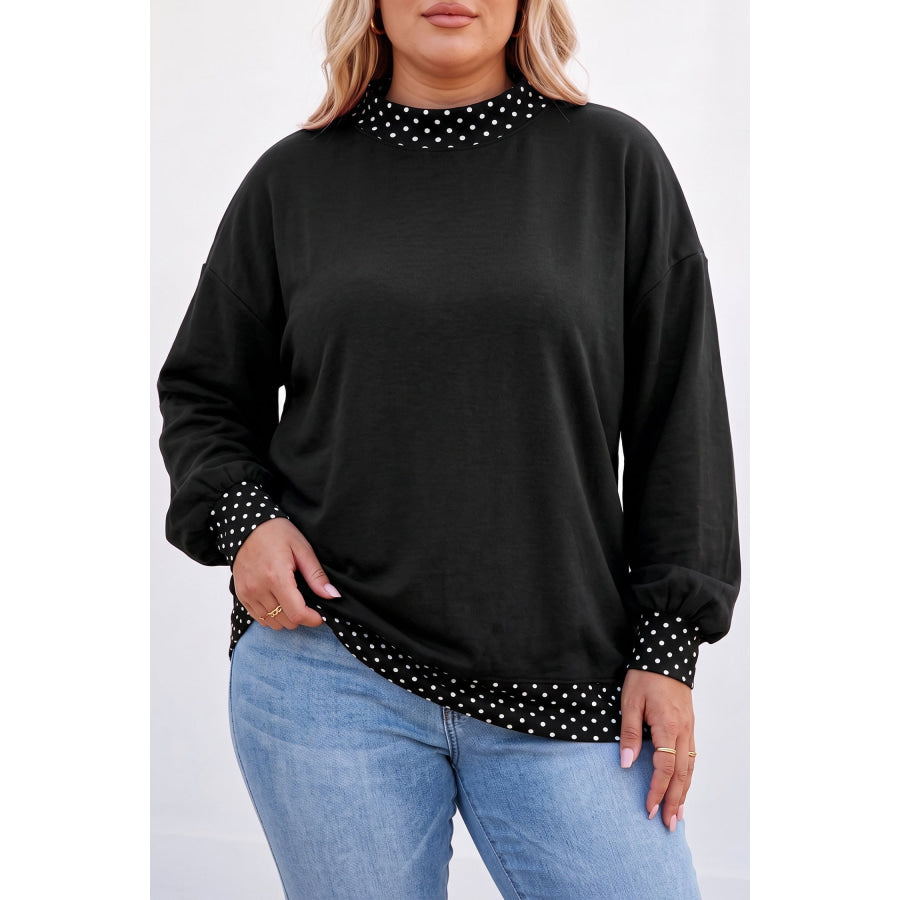 Red Dahlia Polka Dot Patchwork Round Neck Plus Size Sweatshirt Size/Plus Sweatshirts & Hoodies