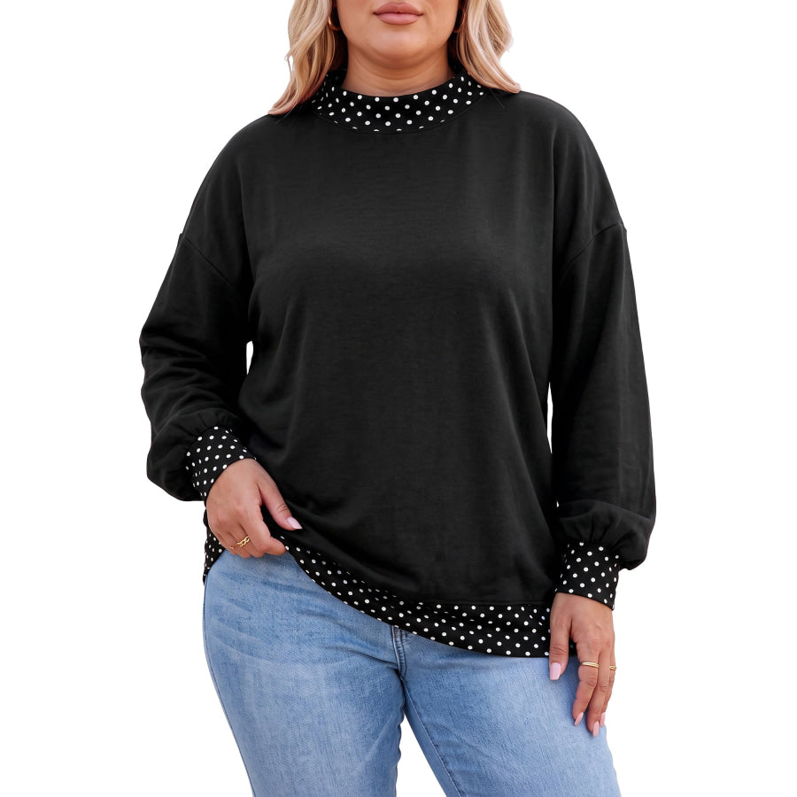 Red Dahlia Polka Dot Patchwork Round Neck Plus Size Sweatshirt Size/Plus Sweatshirts & Hoodies
