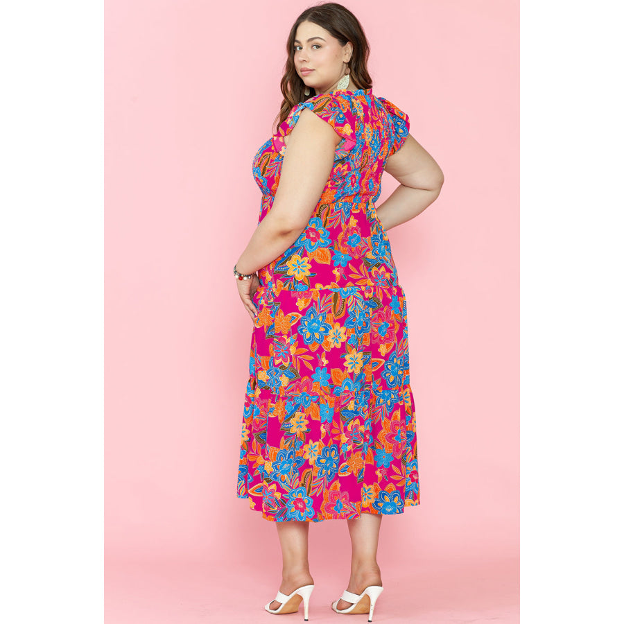 Red Floral Print Ruffled Sleeveless Plus Size Long Dress Plus Size/Plus Size Dresses/Plus Size Maxi Dresses