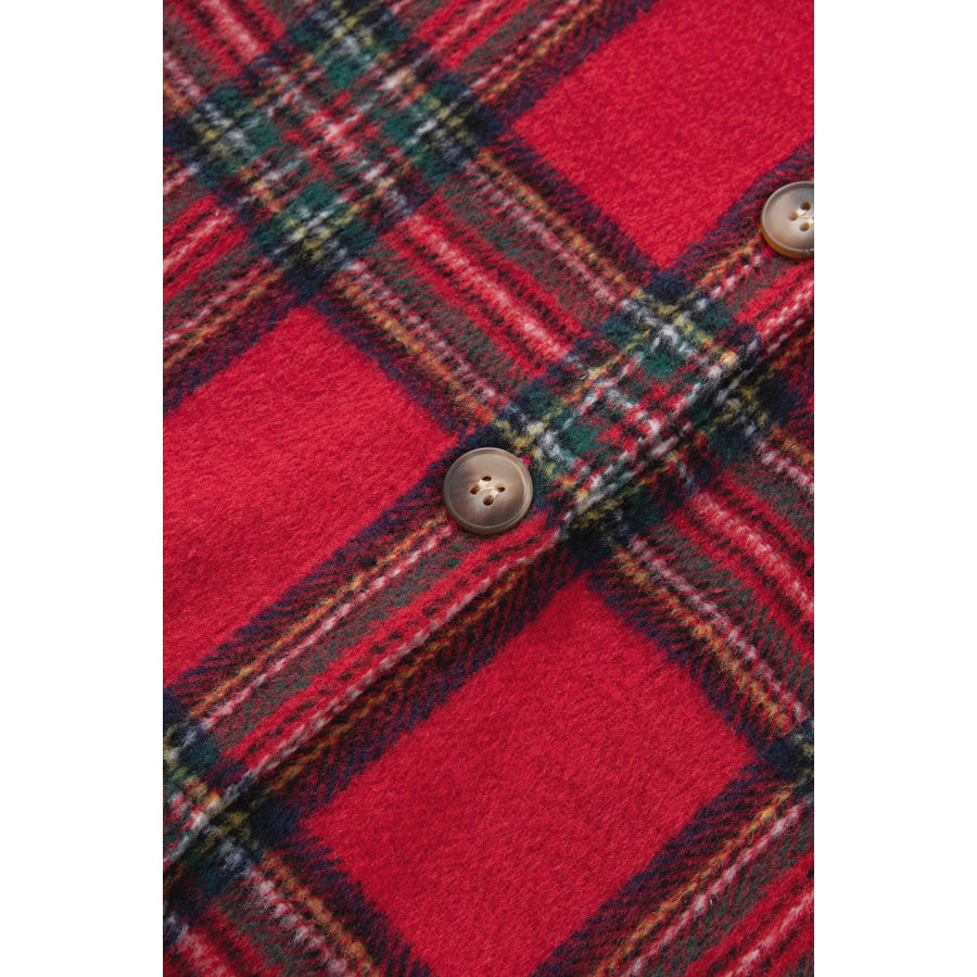 Red Plaid Button Front Shacket Outerwear/Plaid Shackets