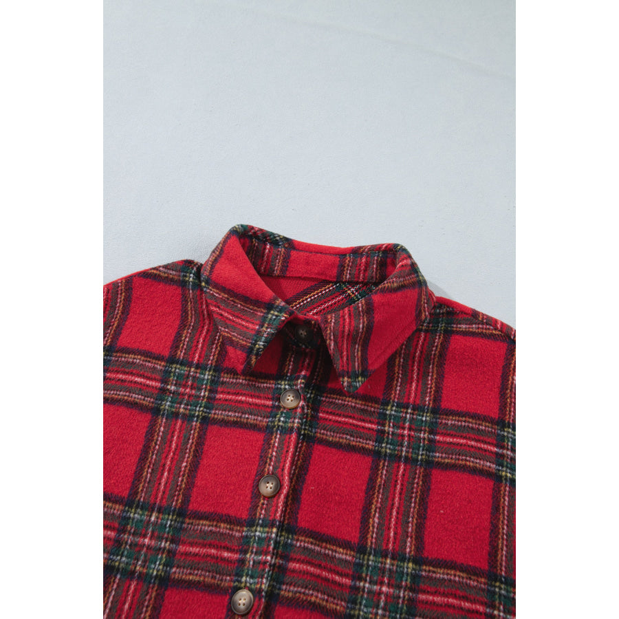 Red Plaid Button Front Shacket Outerwear/Plaid Shackets