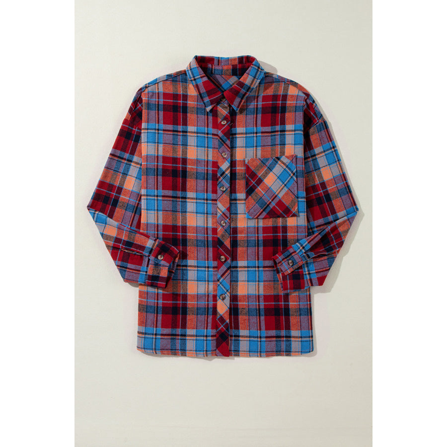 Red Plaid Print Loose Vintage Shirt Red / S / 100% Cotton Tops/Blouses & Shirts
