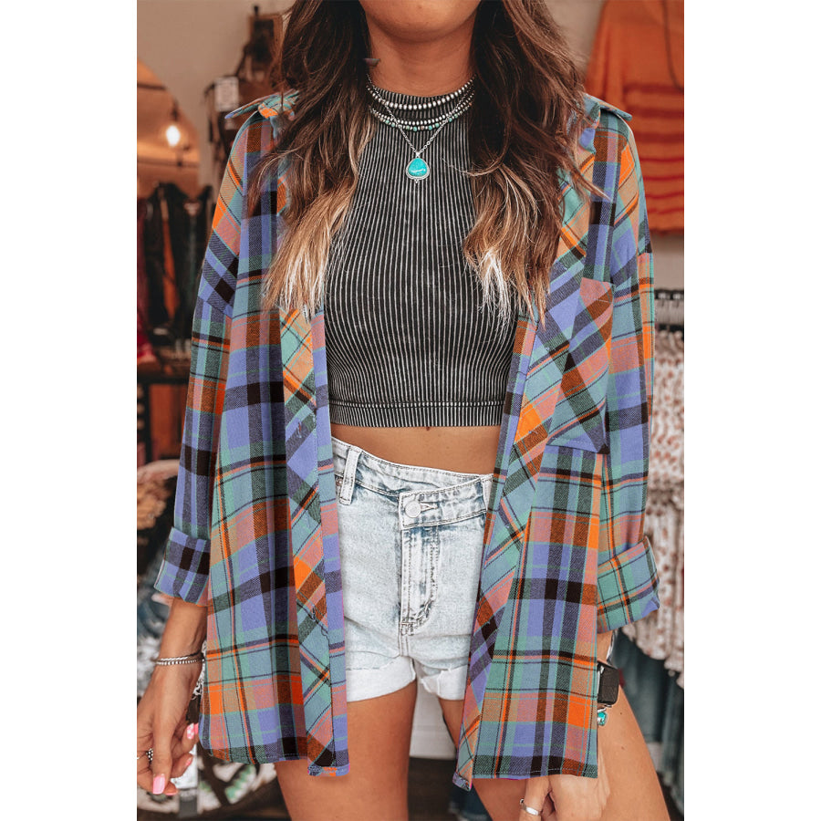 Red Plaid Print Loose Vintage Shirt Tops/Blouses & Shirts