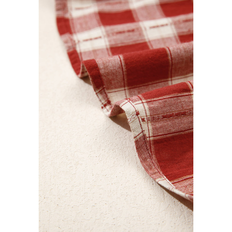Red Plaid Print Smocked Puff Sleeve Mini Dress Dresses/Mini Dresses