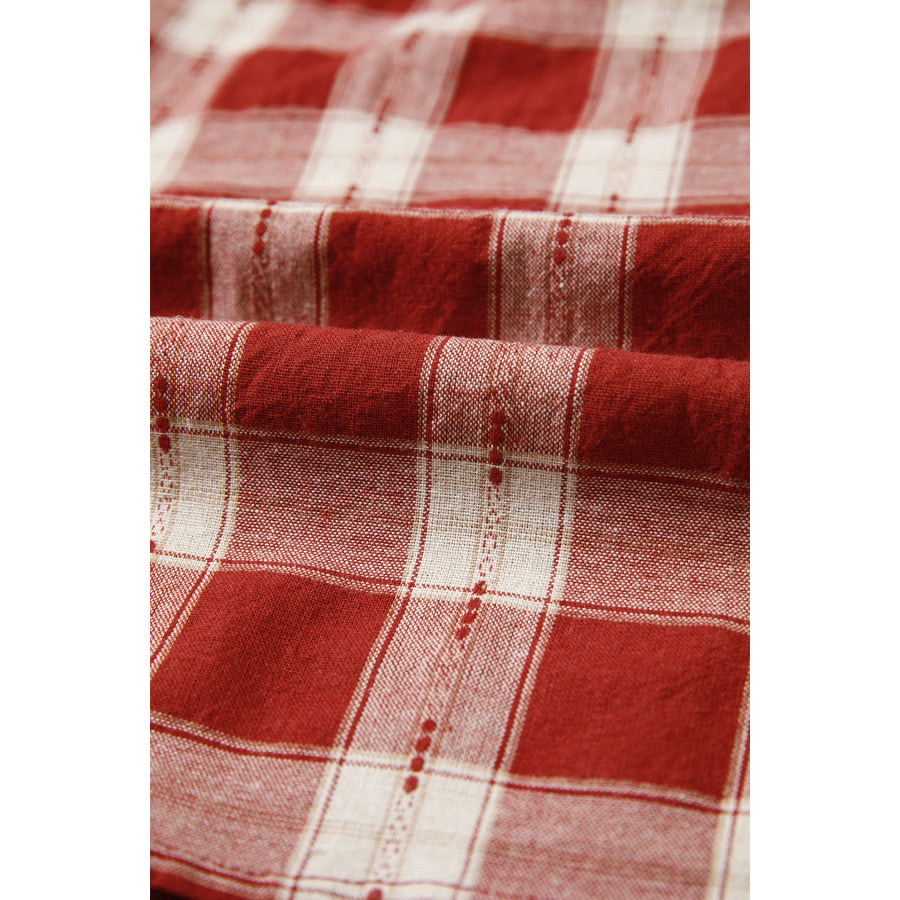 Red Plaid Print Smocked Puff Sleeve Mini Dress Dresses/Mini Dresses