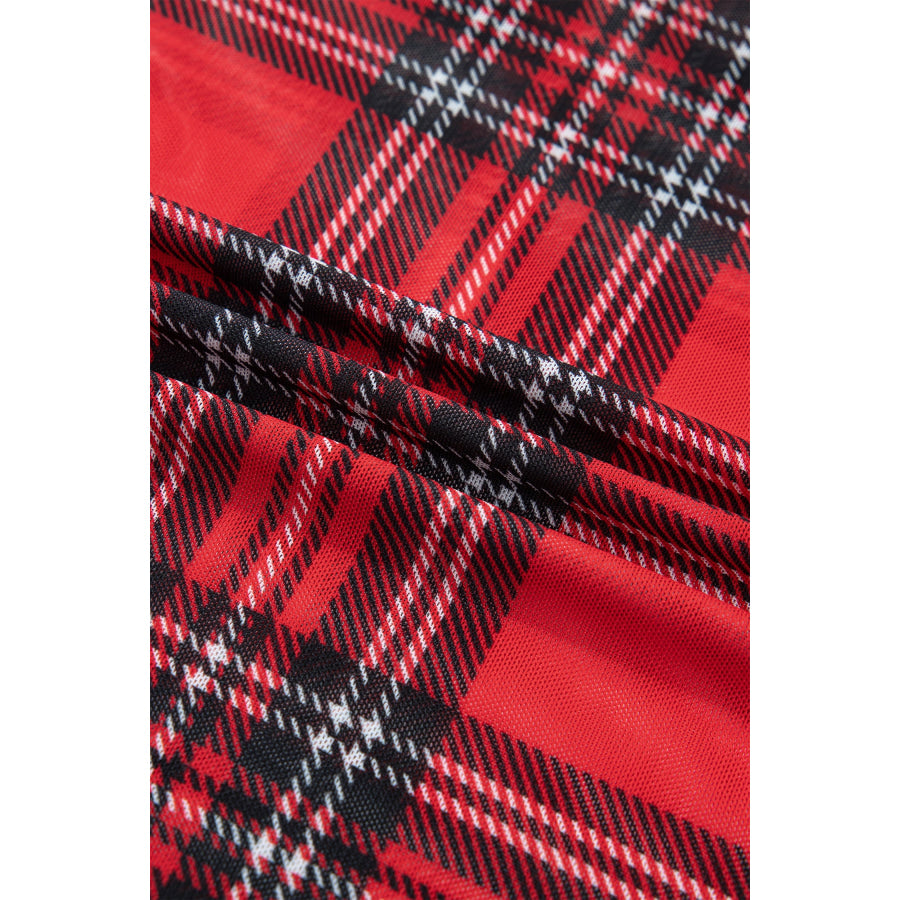 Red Plaid Round Neck Long Sleeve Pullover Top Tops/Long Sleeve Tops