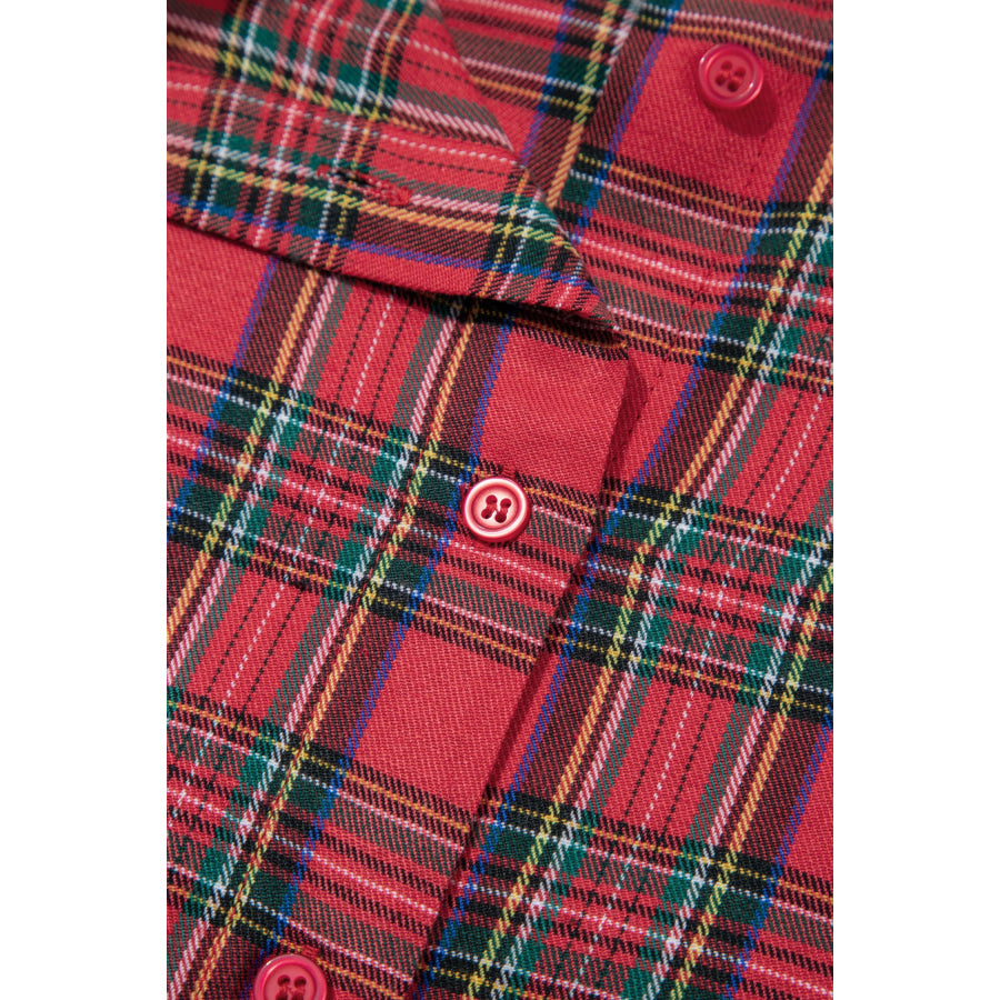 Red Plaid Striped V Neck Collar Cuff Details Shift Plus Size Dress Size/Plus Dresses/Plus Mini Dresses