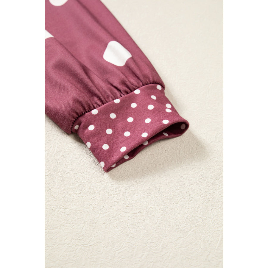 Red Polka Dot Print Contrast Detail Oversized Tunic Sweatshirt Tops/Sweatshirts & Hoodies