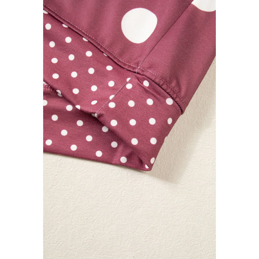 Red Polka Dot Print Contrast Detail Oversized Tunic Sweatshirt Tops/Sweatshirts & Hoodies