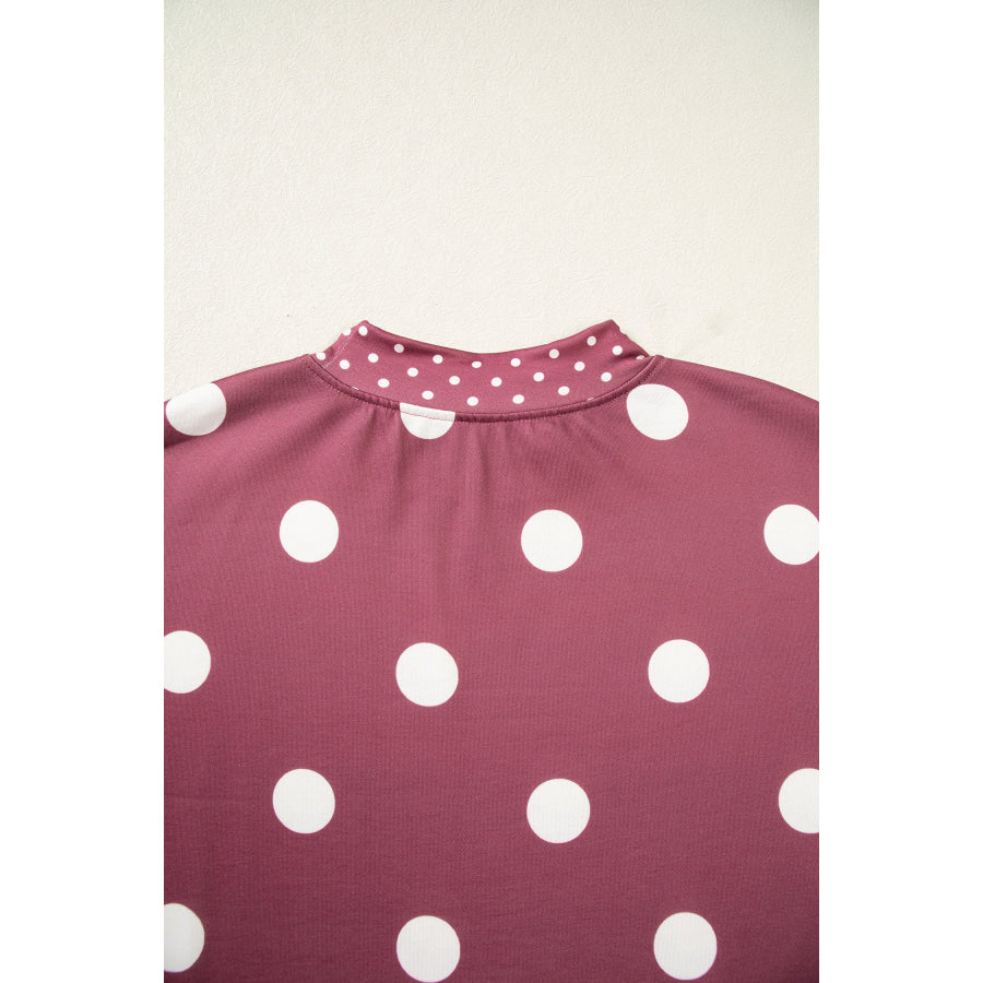 Red Polka Dot Print Contrast Detail Oversized Tunic Sweatshirt Tops/Sweatshirts & Hoodies